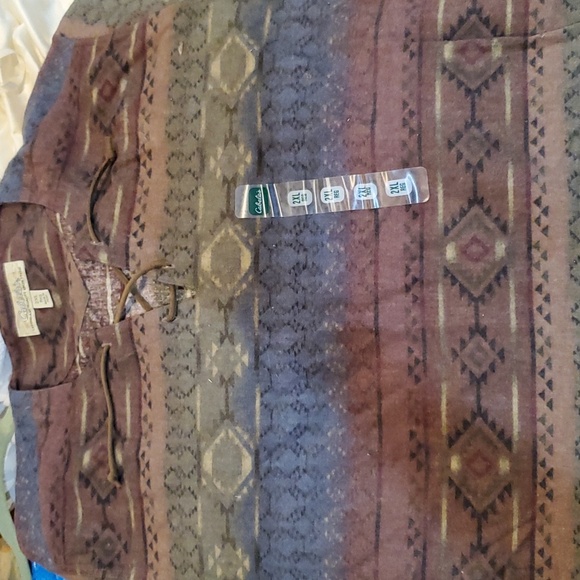 Womens Aztec Southwestern Green Brown Blue Red Flannel Pullover  Shirt Size XL - Picture 1 of 8